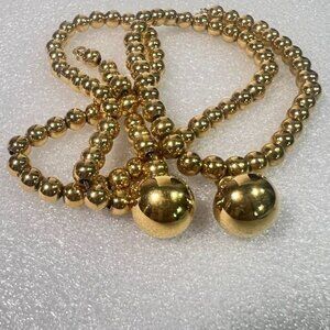 Monet Polished Gold-Tone Jewelry Beaded Necklace  with Domed Stud Earrings Set